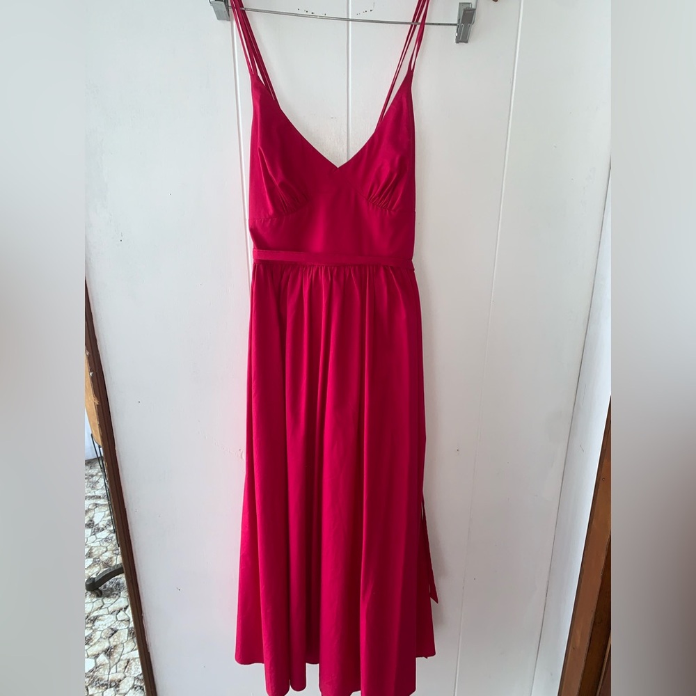 French Connection cotton wrap midi dress, size 2-gathered, spaghetti straps